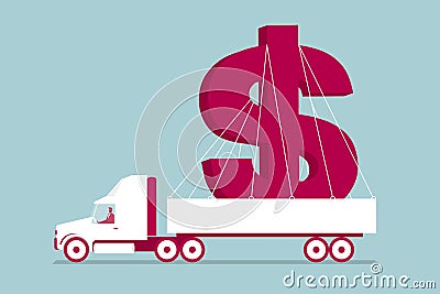 Truck transports dollar sign. Vector Illustration